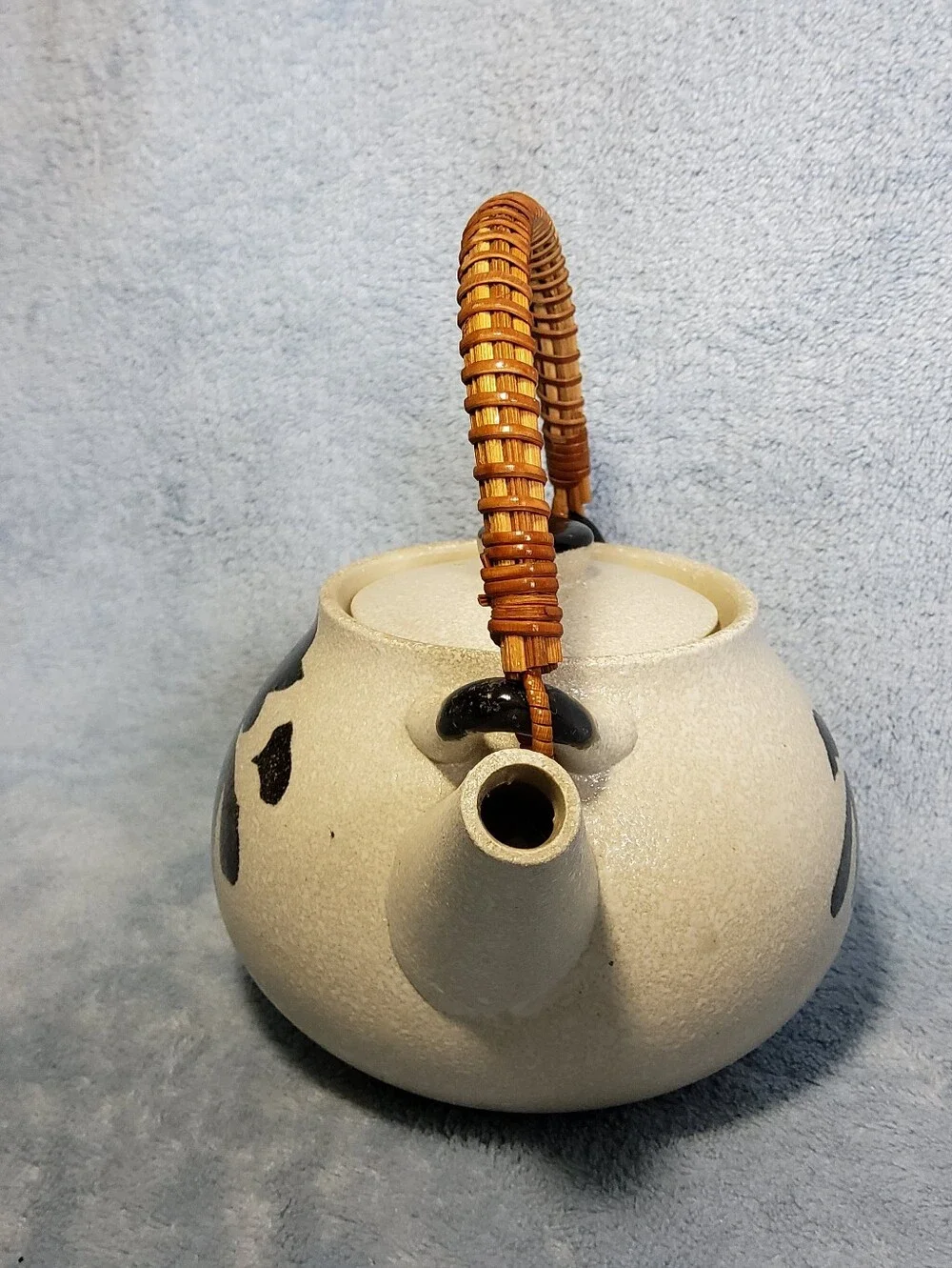 Vintage Otagiri OMC Teapot Japanese Stoneware Calligraphy Kanji Bamboo **CHIPPED
